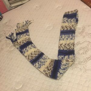 White blue and brown scarf